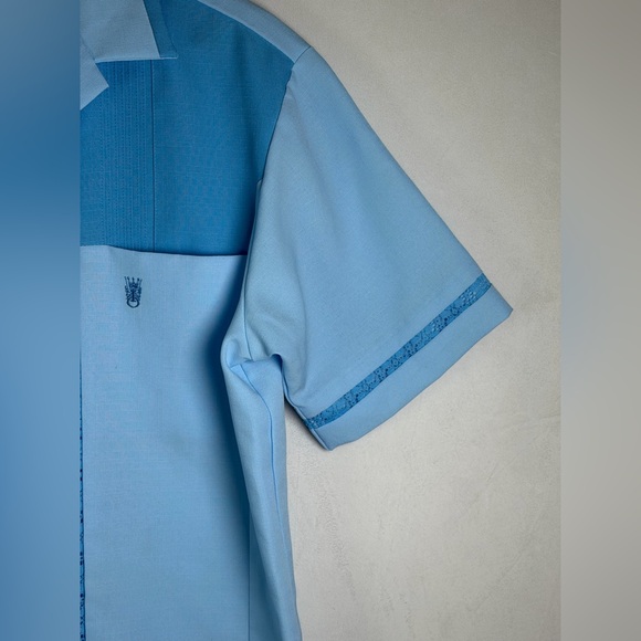 Iolani Vintage 80s Hawaii Men’s Guayabera Shirt Large Blue Cuban Camp Collar - Picture 5 of 7